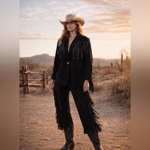 Vintage Black Suede Fringe Jacket